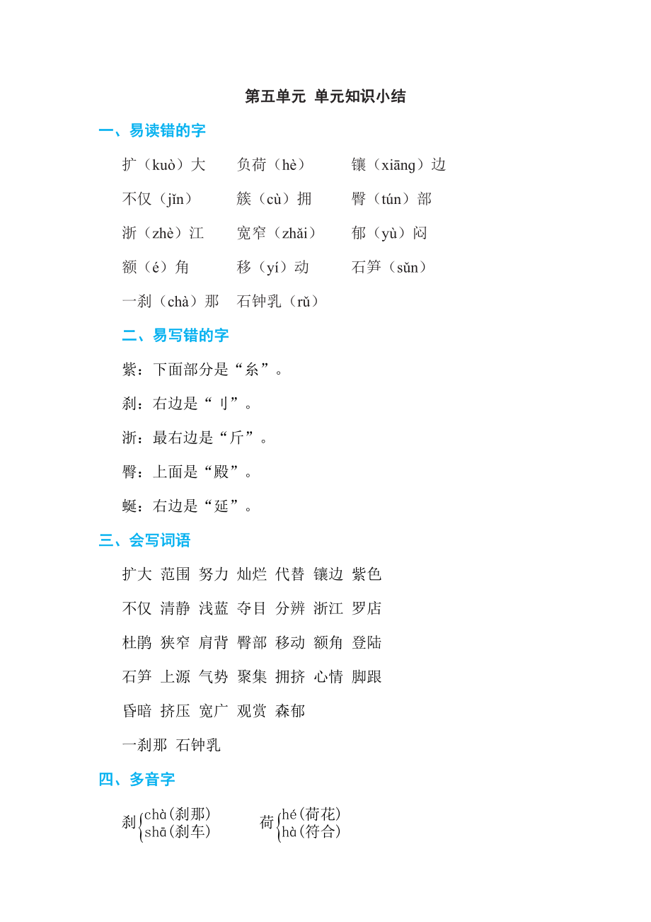 人教版四年级下册语文 第5单元 第五单元 单元知识小结.doc_第1页