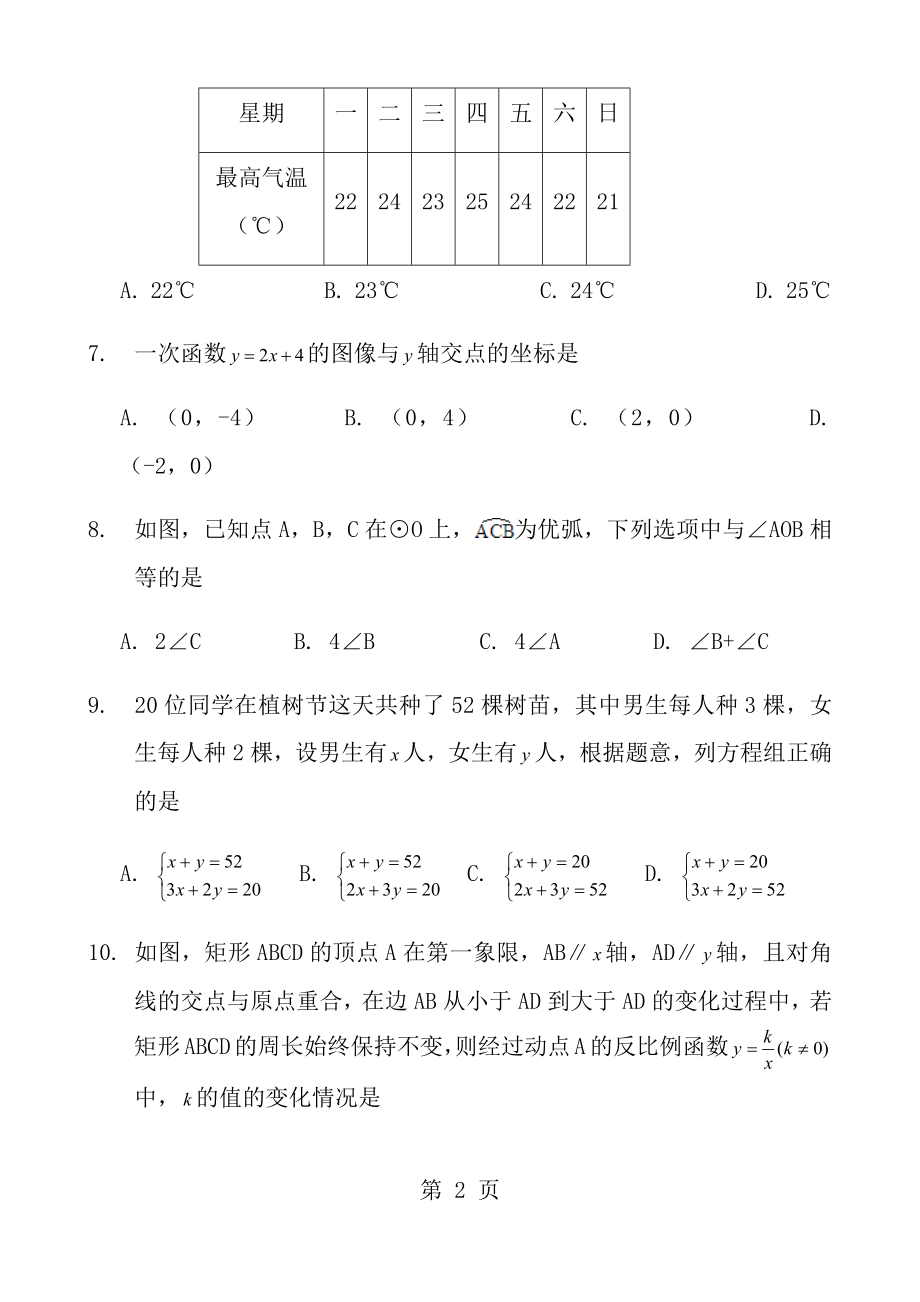 2014年温州市中考数学试卷及参考答案.docx_第2页