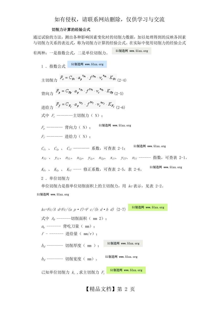 切削力计算的经验公式电子教案.doc_第2页