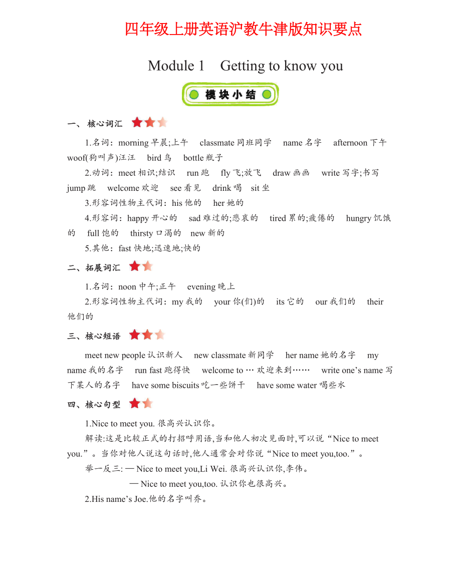 四年级上册英语沪教牛津版知识要点.pdf_第1页