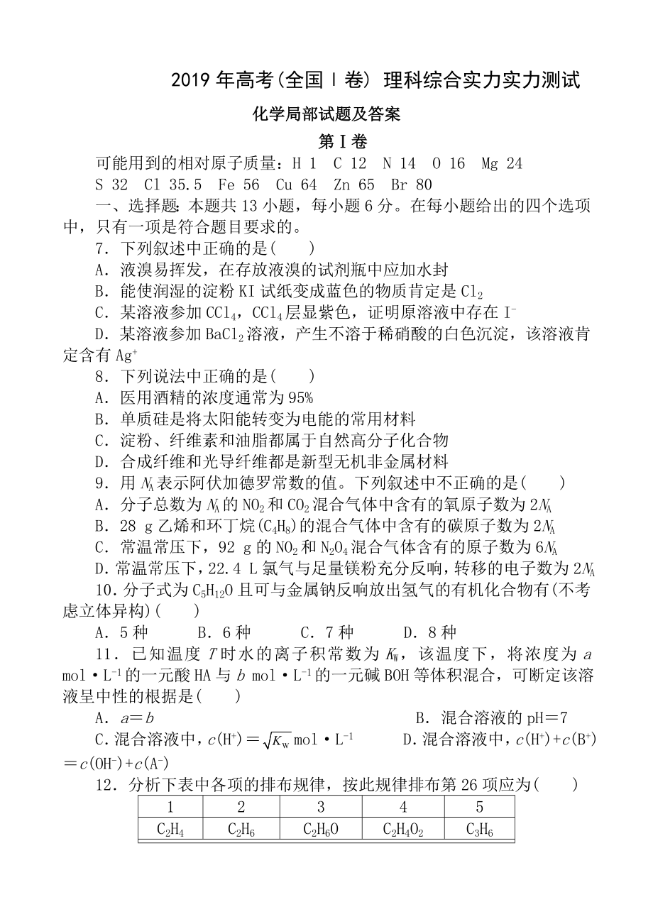 2012年高考理综化学试题及答案全国卷I.docx_第1页