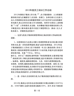 2012年度职工培训工作总结(精).docx