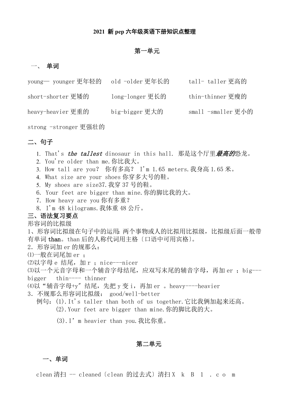 016新pep六年级英语下册知识点整理.docx_第1页