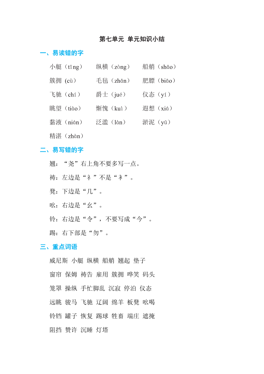 人教版五年级下册语文 第7单元 第七单元 单元知识小结.doc_第1页