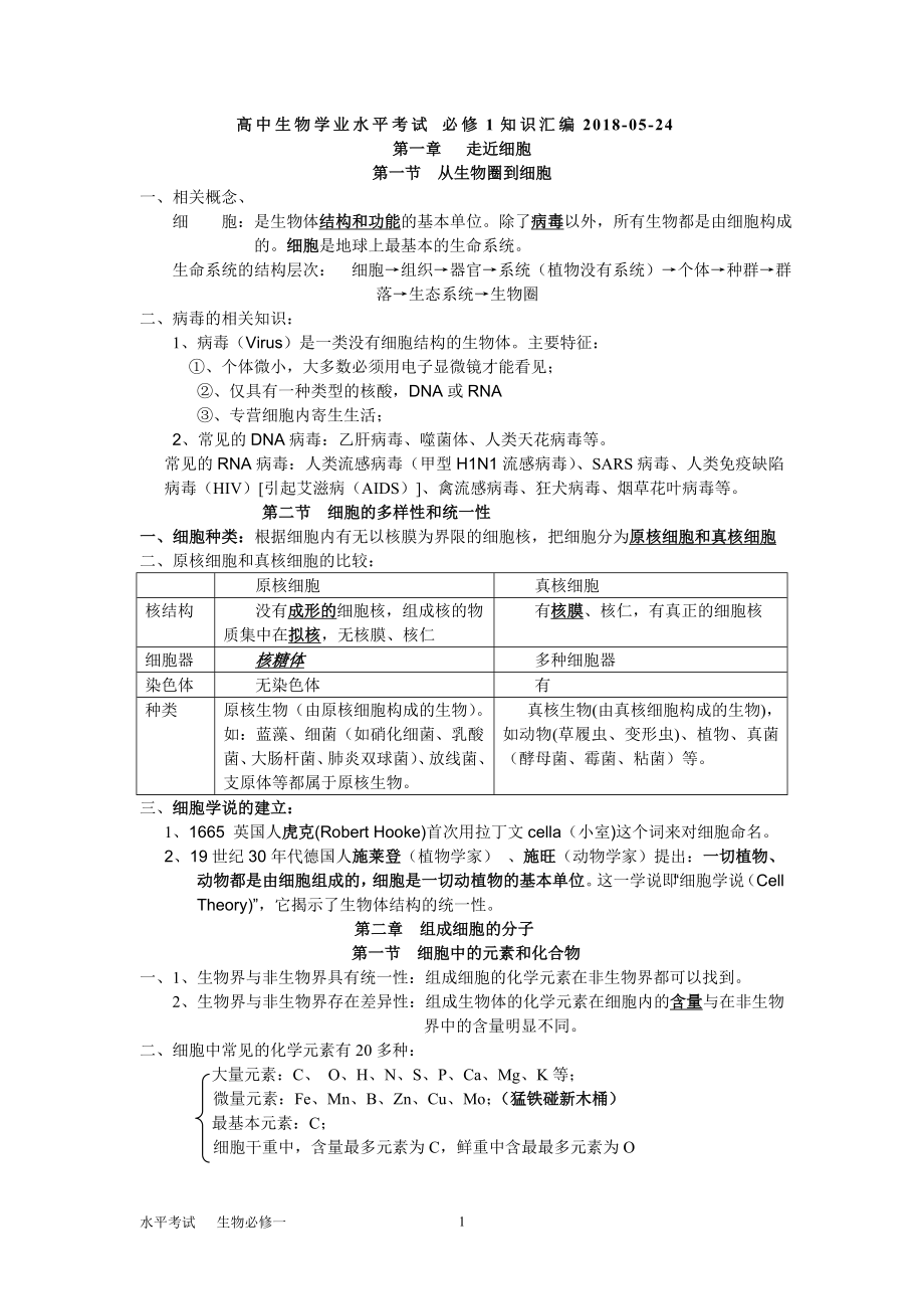 广东高中生物学考必修一知识点.doc_第1页