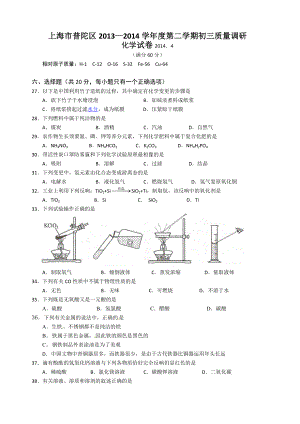 上海市普陀区初三化学二模试卷含复习资料.docx