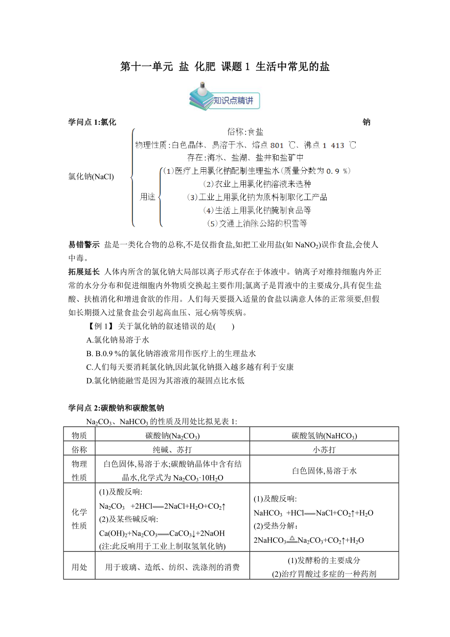 人教版九年级化学下册第十一单元盐化肥知识点分解1.docx_第1页