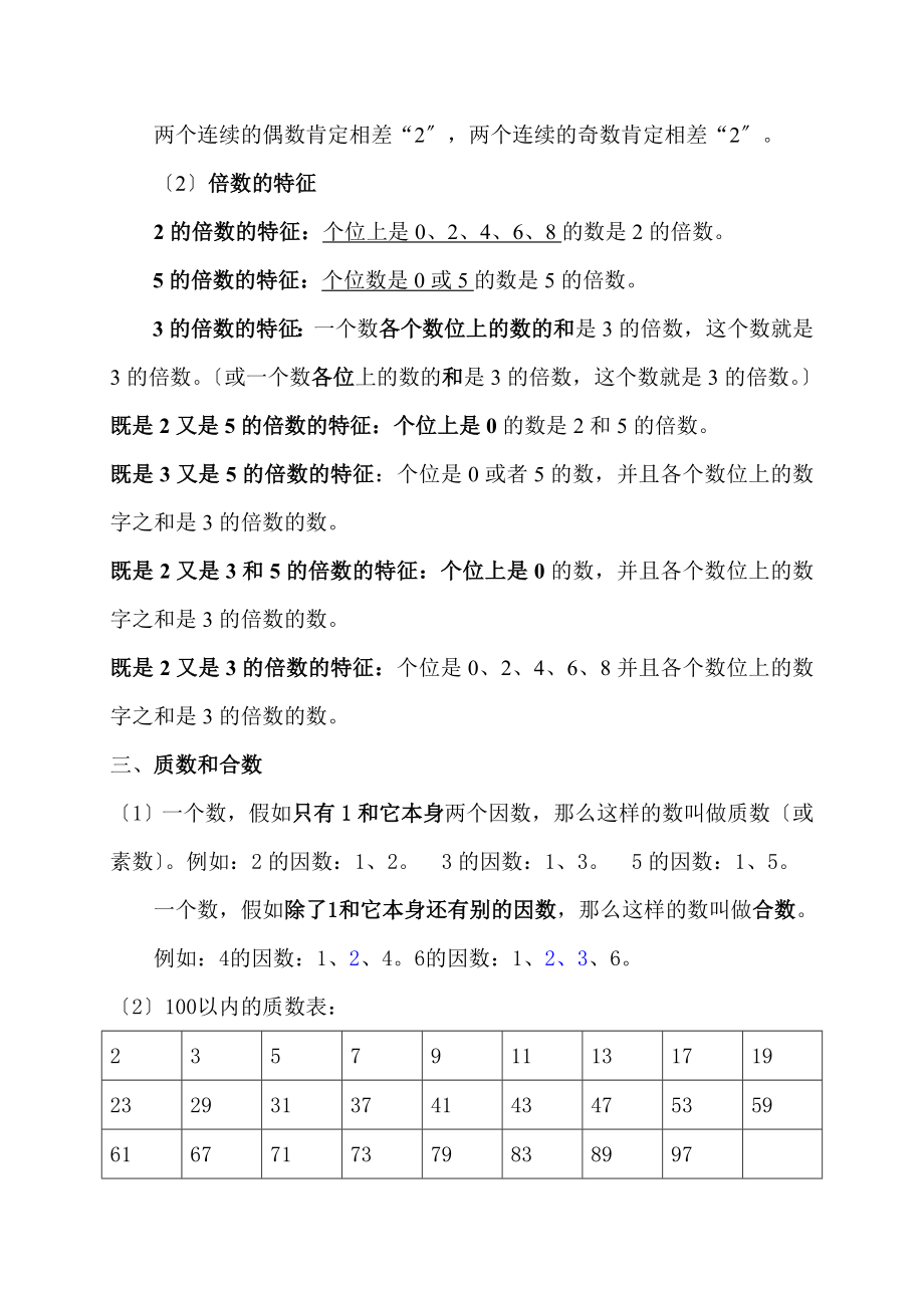 2016年新人教版五年级数学下册第二单元因数与倍数知识点归纳.docx_第2页