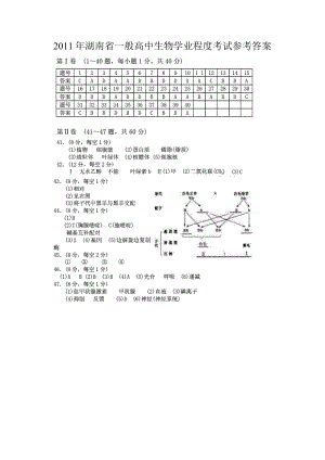 2011年湖南省普通高中生物学业水平考试参考答案.docx