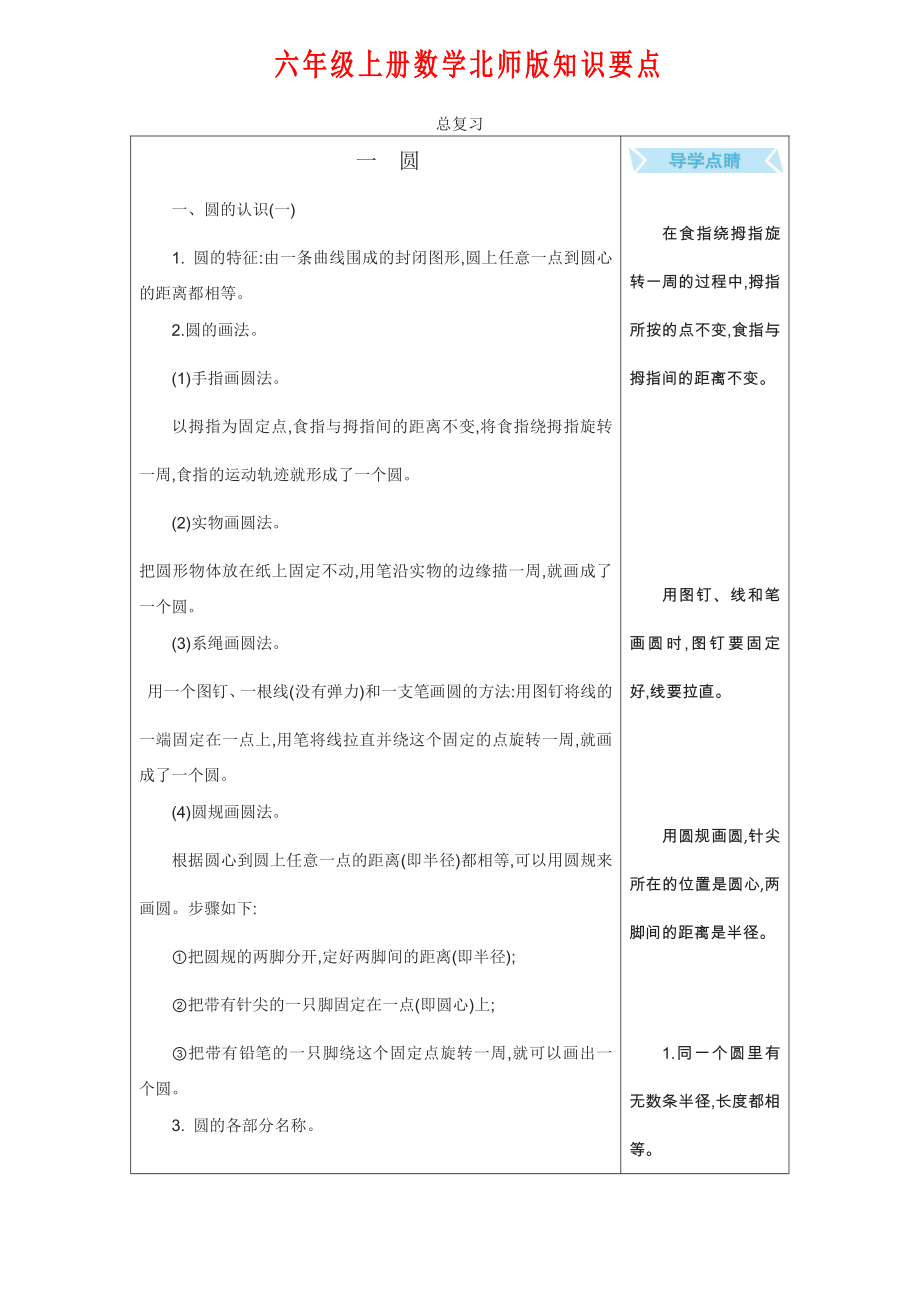 六年级上册数学北师版知识要点.pdf_第1页