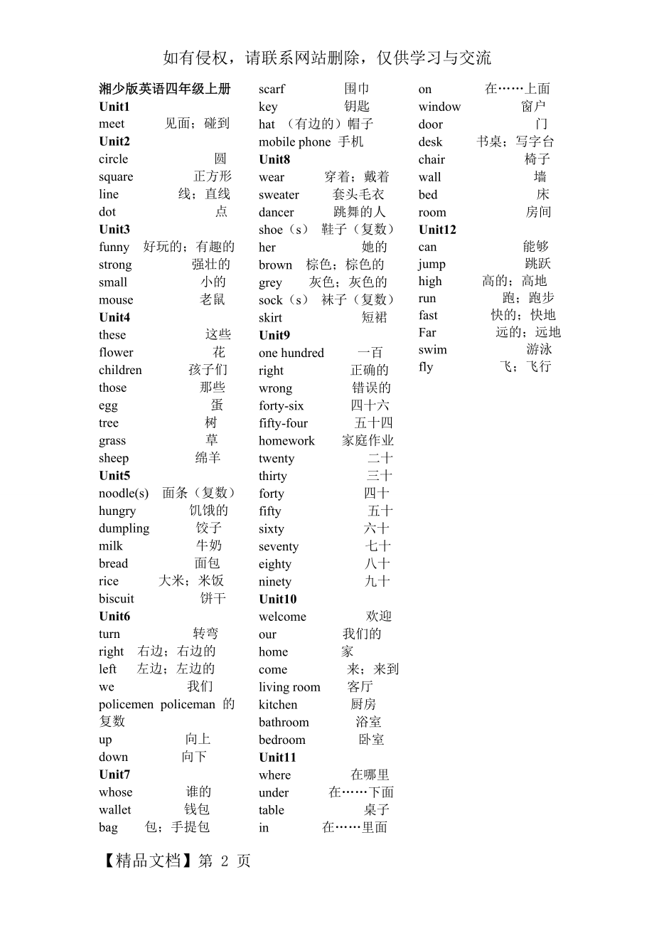 新湘少四年级上册单词表-2页文档资料.doc_第2页