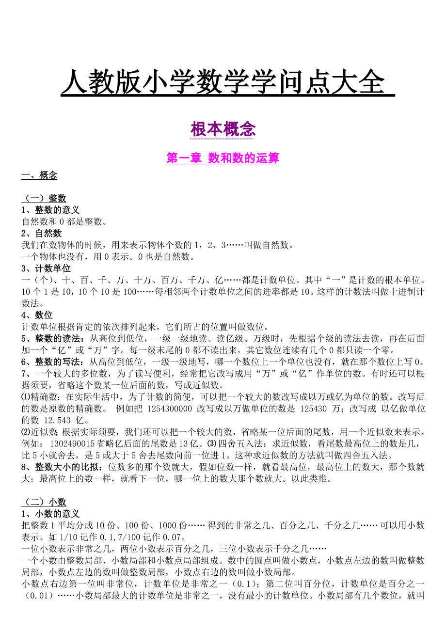 人教版小学数学知识点总结大全1.docx_第1页