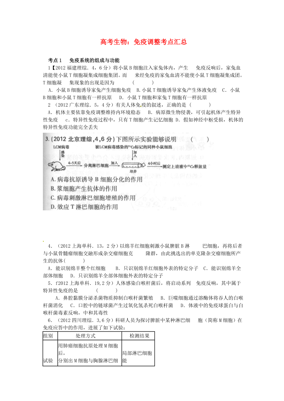 高考生物免疫调节考点汇总含高考真题解析.docx_第1页