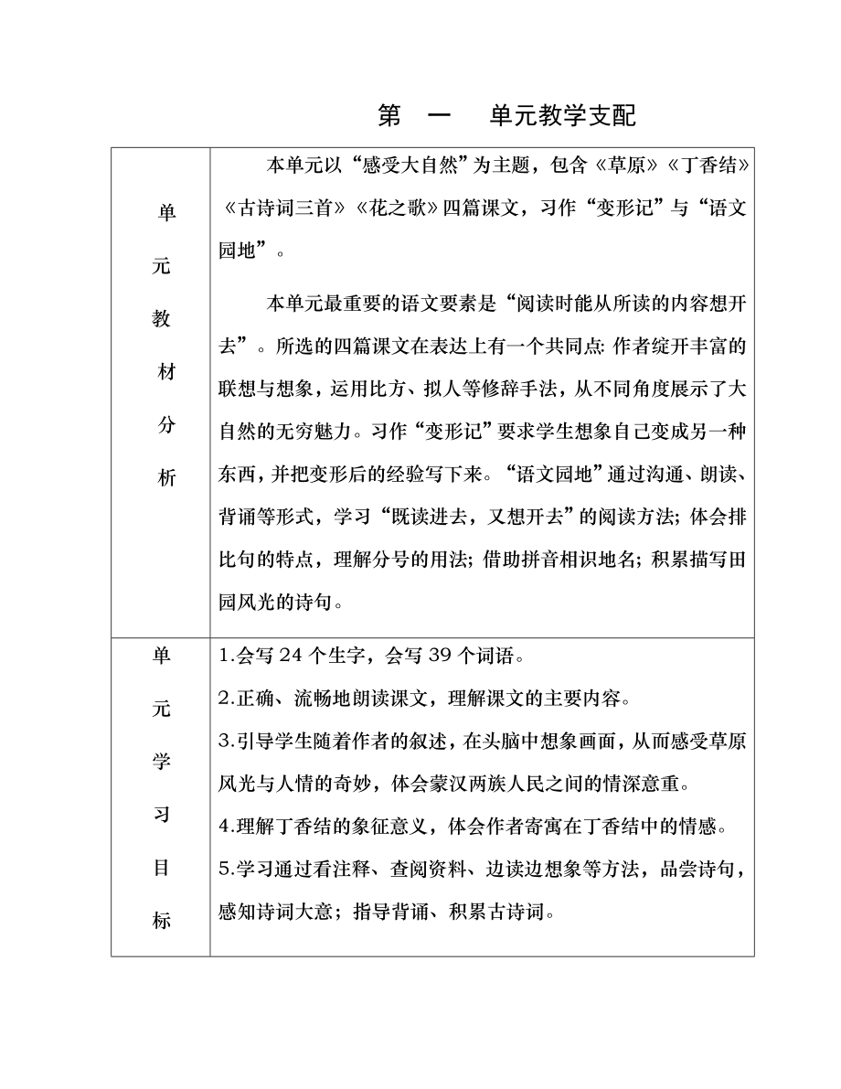 部编版六年级语文上册第一单元表格教案.docx_第1页