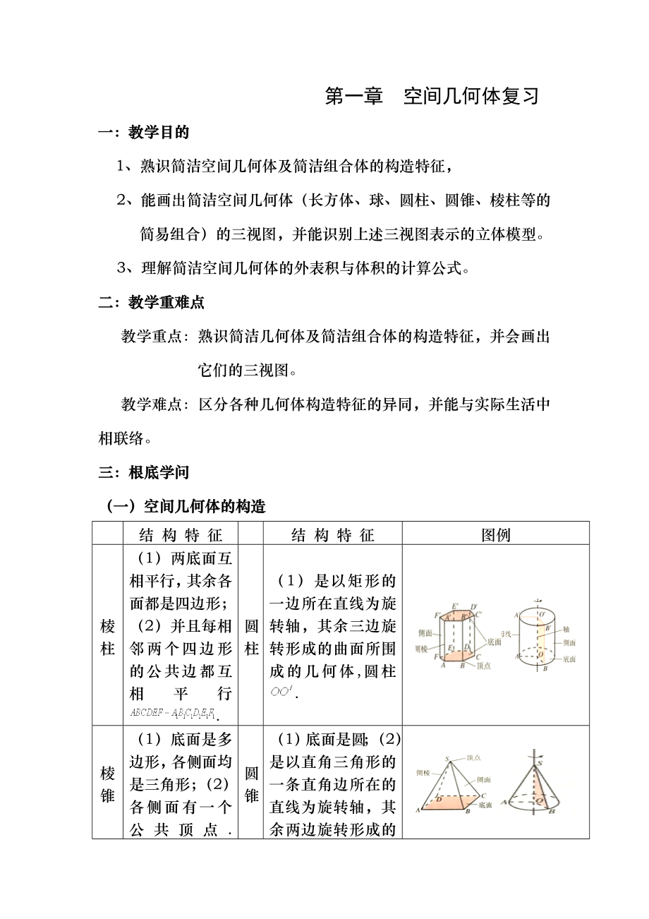 高一数学空间几何体复习教案版.docx_第1页