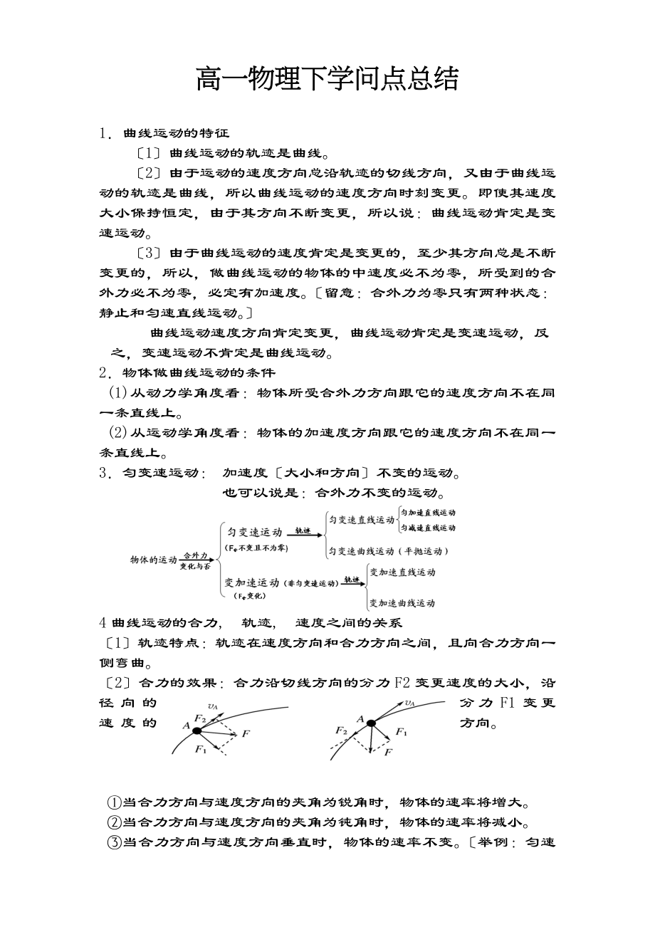 高一物理下学期期末复习知识点.docx_第1页