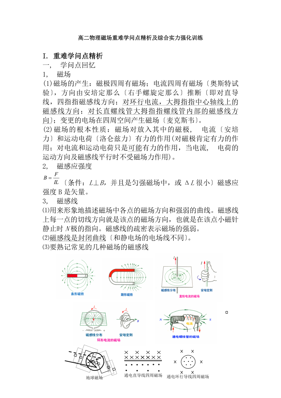 高二物理磁场重难知识点精析及综合能力强化训练.docx_第1页