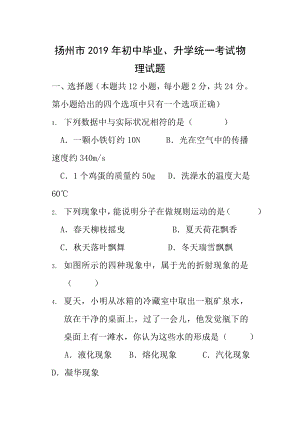 扬州物理中考试题及答案.docx