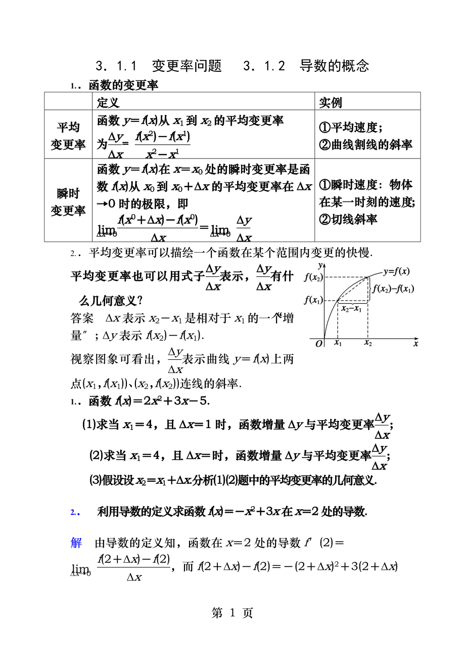 导数平均变化率及概念讲义答案.docx_第1页