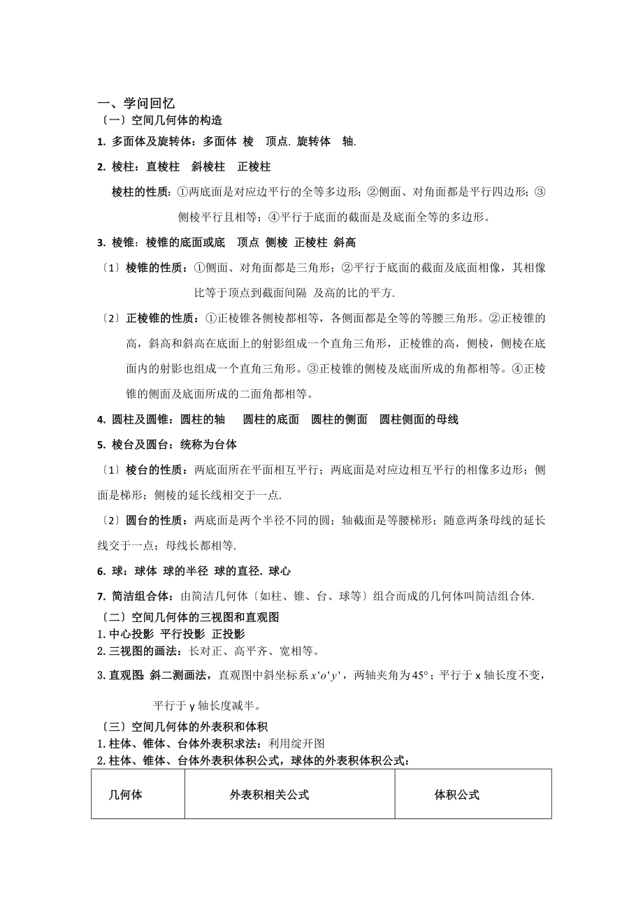 高中数学必修2第一章空间几何体知识点习题.docx_第1页