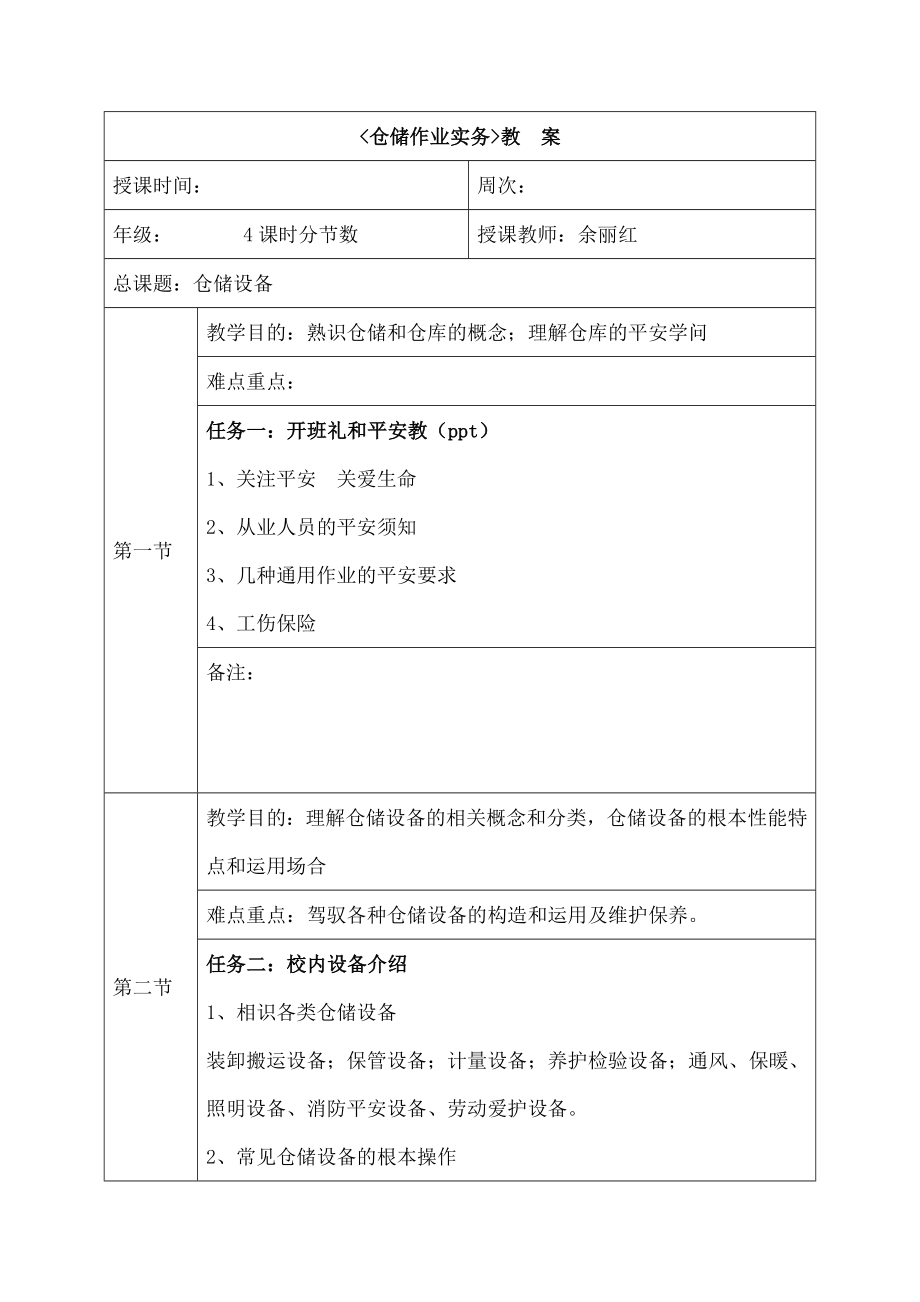 仓储作业实务的实训教案已修改.docx_第1页