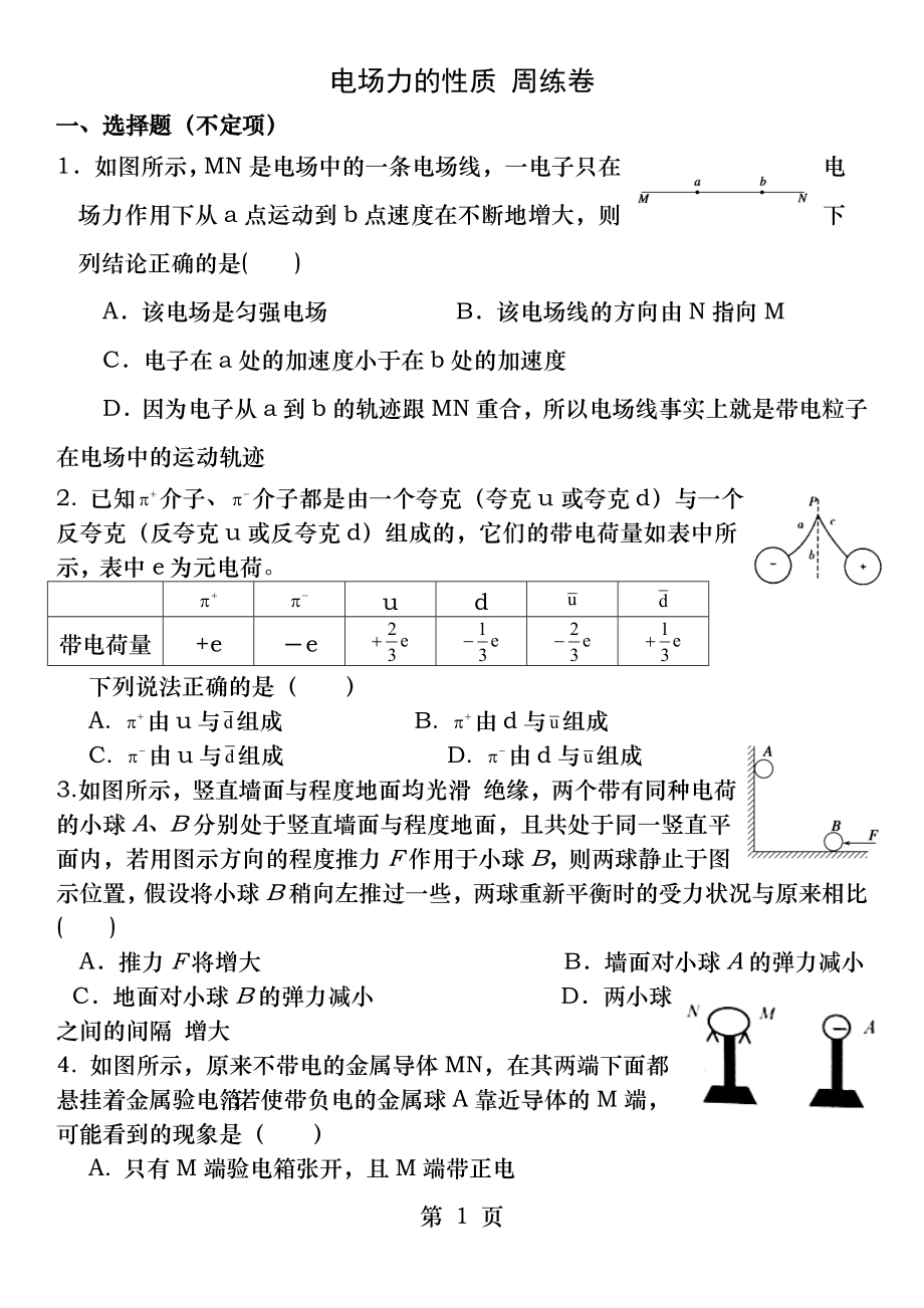 电场的力性质练习题-含答案.docx_第1页