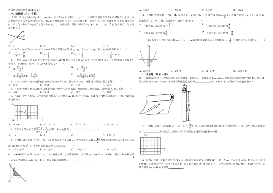 中考数学易错题精选有复习资料解析.docx_第1页