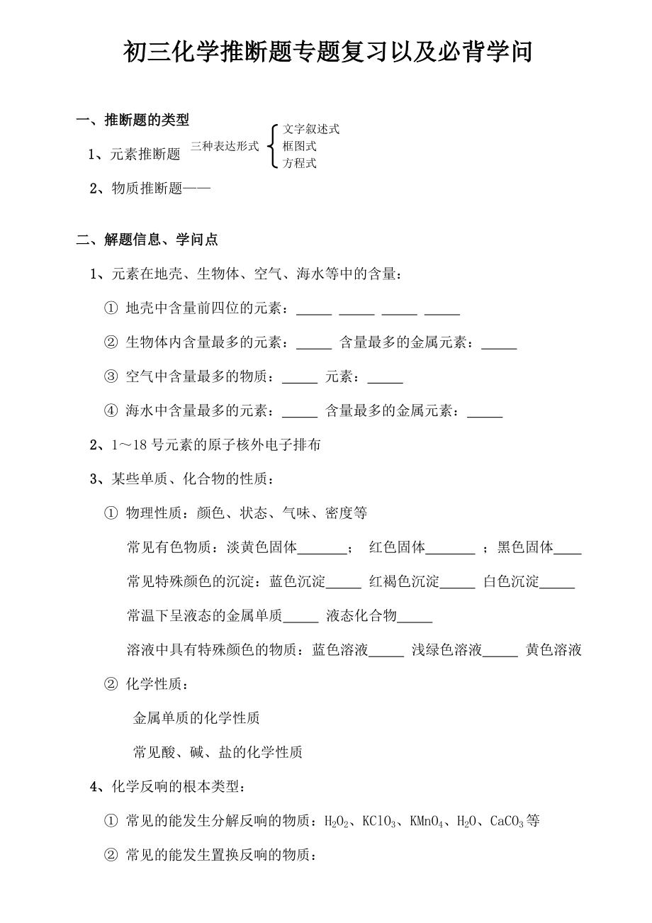 初三化学推断题专题复习以及必背知识2.docx_第1页