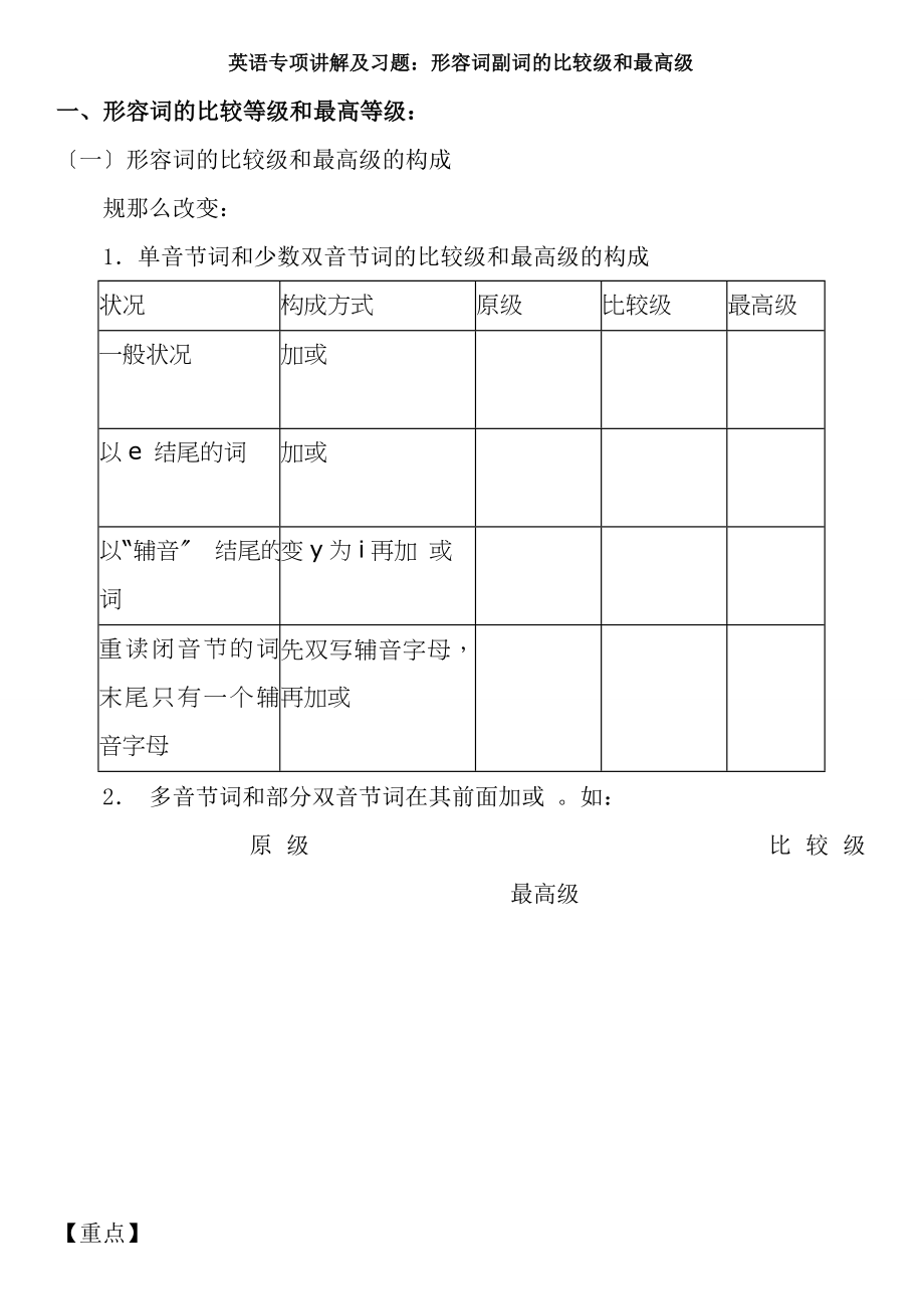 中考英语形容词副词的比较级最高级专项讲解习题复习资料.docx_第1页