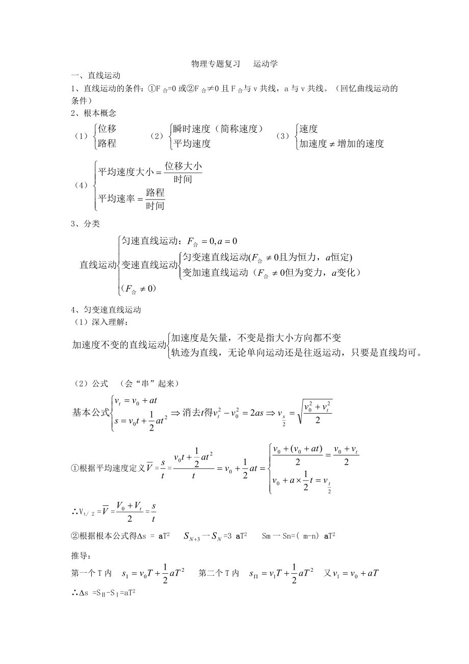 高中物理专题复习运动学教师讲义副本.docx_第1页