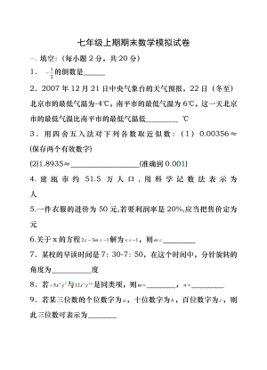 初一数学试题新人教版初一数学上册期末考试(含答案).docx