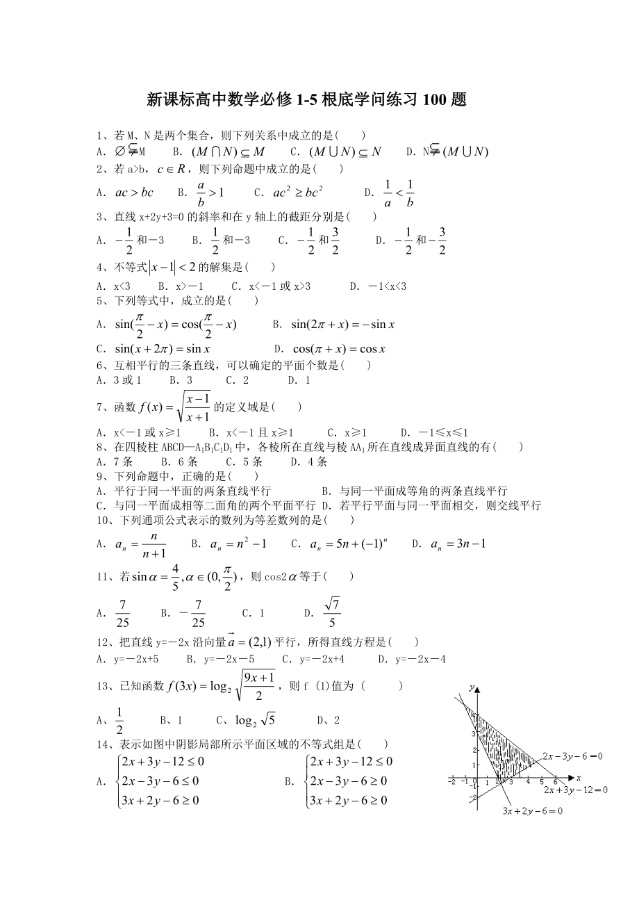 高中数学必修15基础知识练习100题含答案.docx_第1页