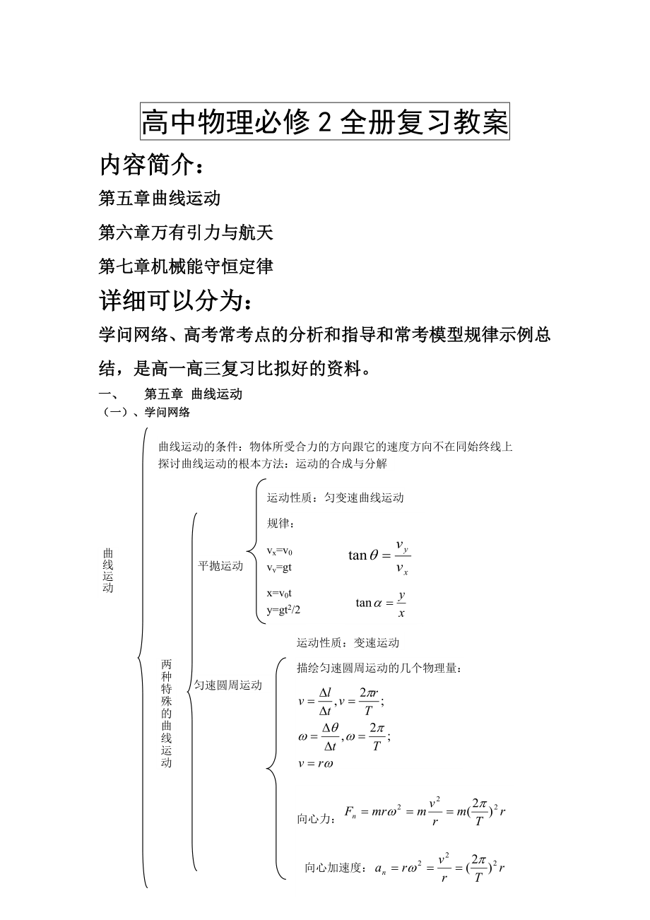 人教版高中物理必修二全册复习教案.docx_第1页