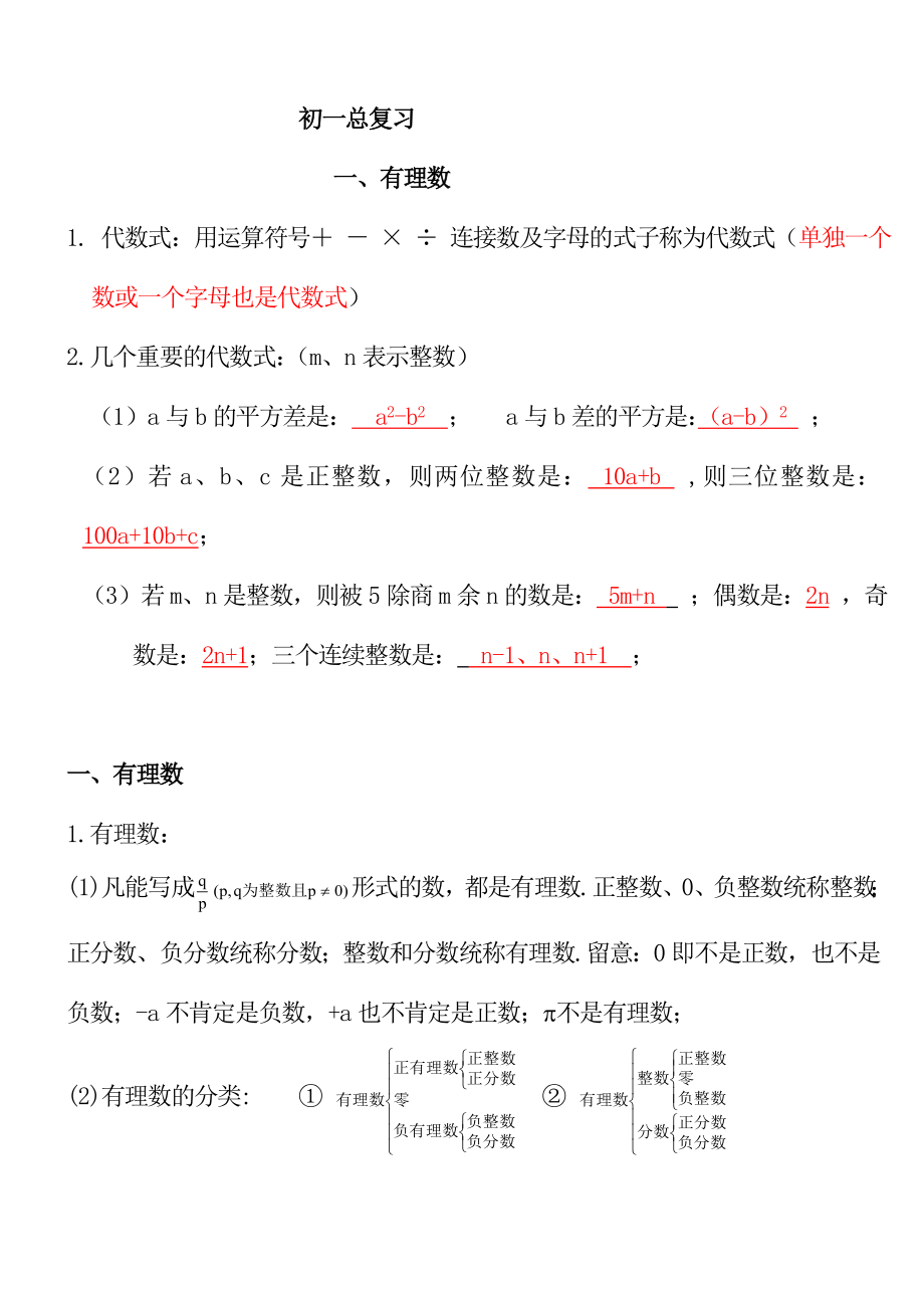 初一数学上册总复习讲义.docx_第1页