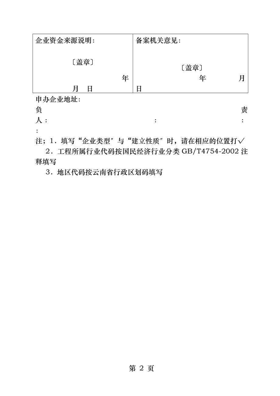 云南省企业投资建设项目备案申请表全套.docx_第2页