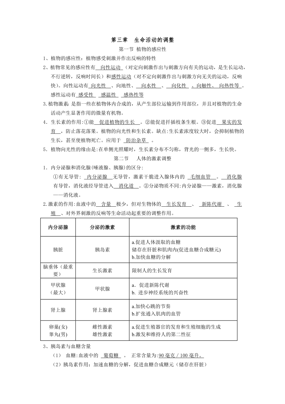 八年级上册第三章--生命活动的调节知识点.docx_第1页