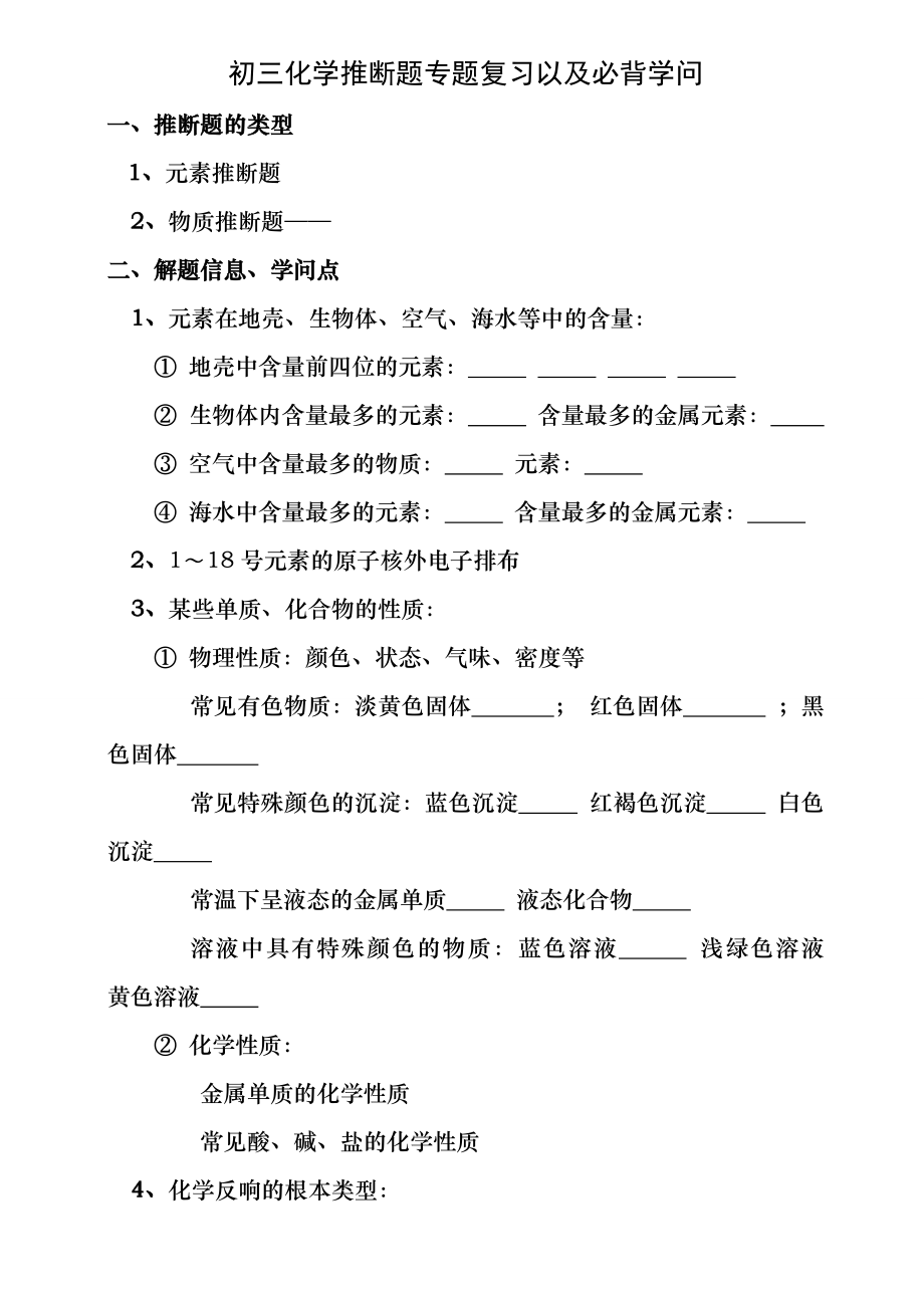 初三化学推断题专题复习以及必背知识.docx_第1页