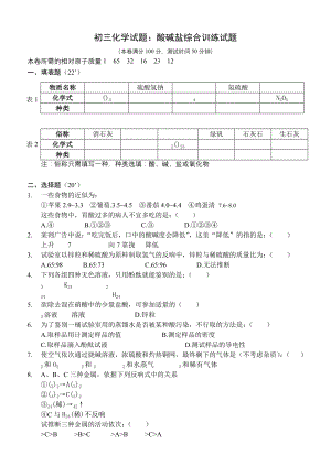 初三化学试题酸碱盐综合训练试题及答案.docx