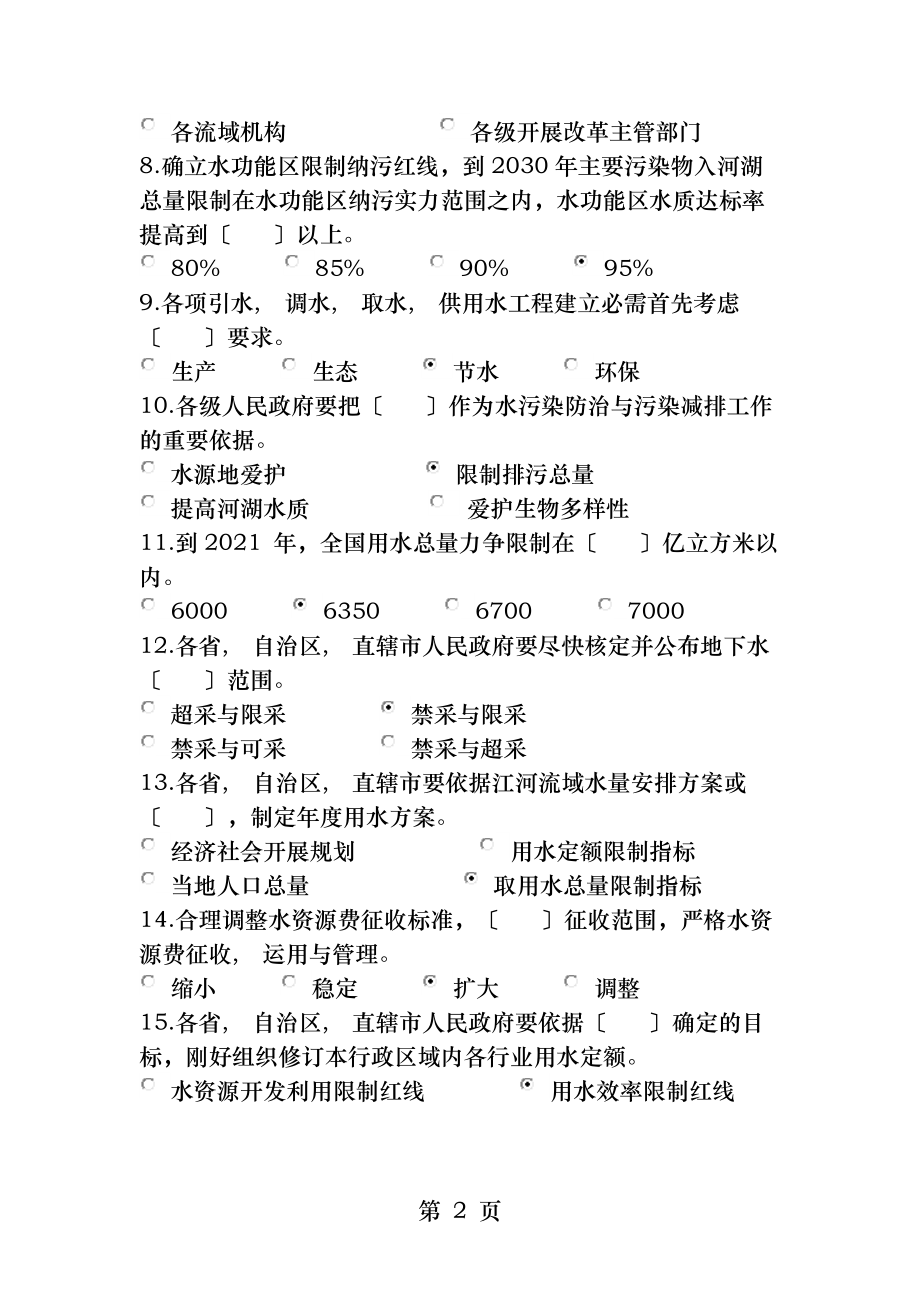 实行最严格水资源管理制度知识竞赛答案.docx_第2页