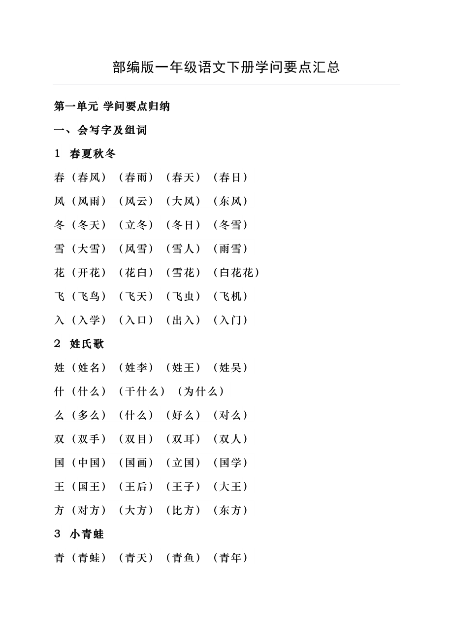 部编版一年级语文下册知识要点汇总2.docx_第1页