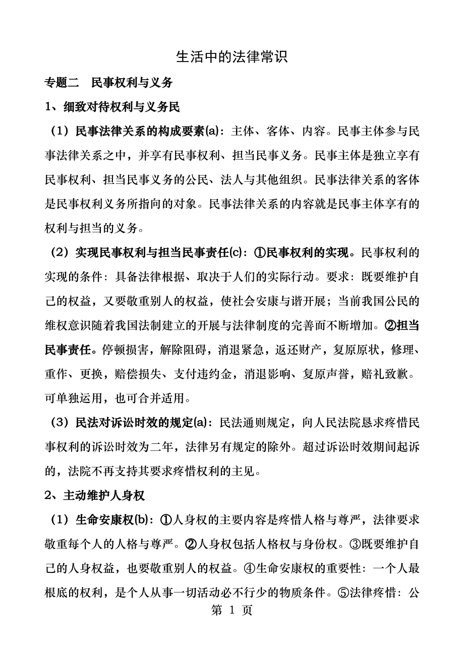 《生活中的法律常识》自选模块知识提纲.docx_第1页