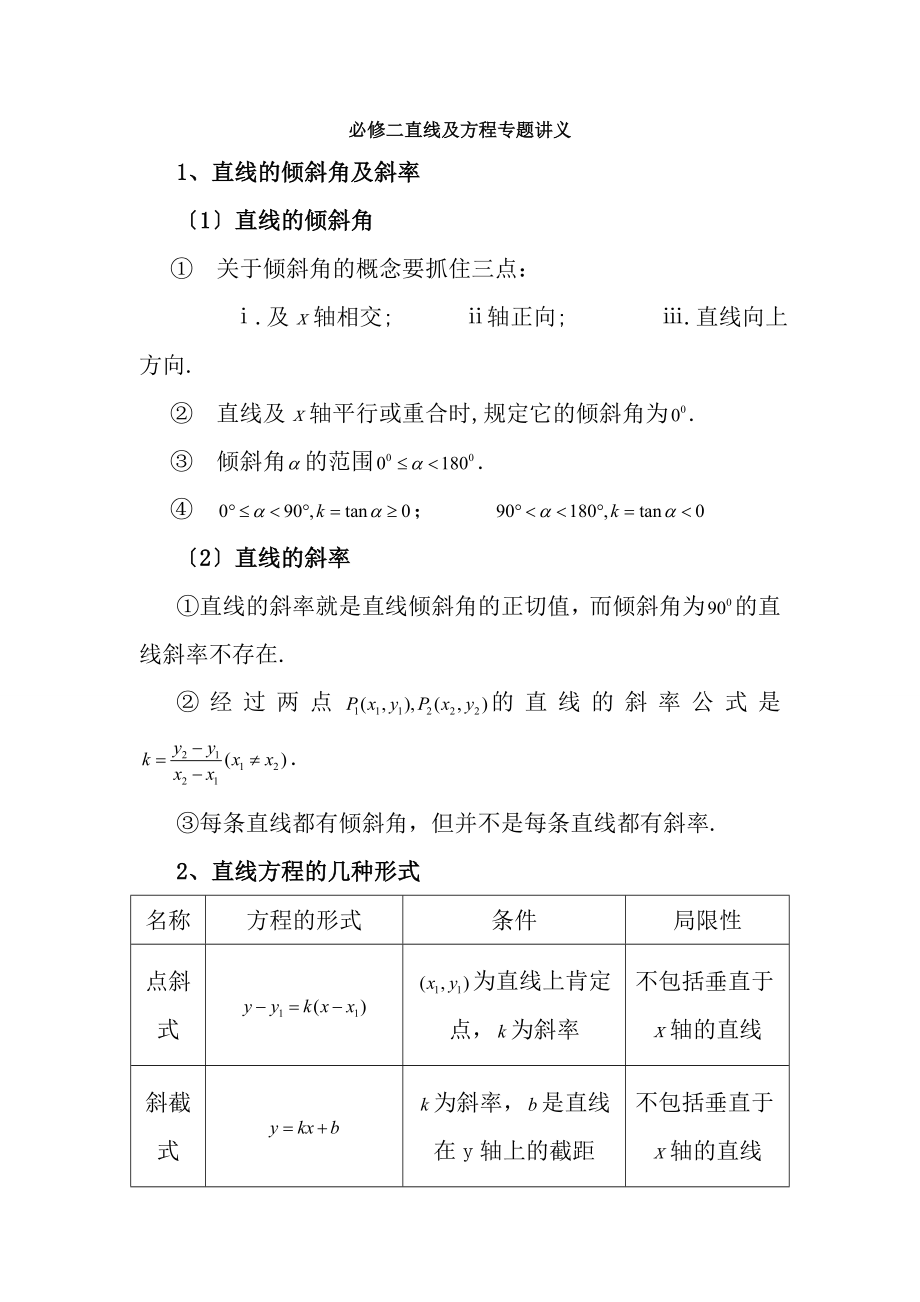 人教版数学必修2直线与方程知识点专题讲义.docx_第1页