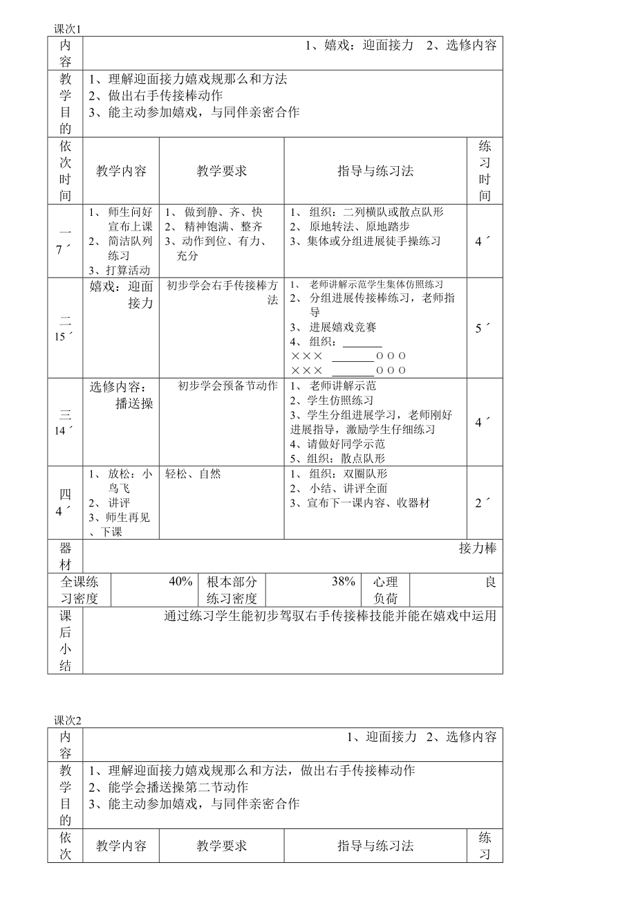 一年级下册体育全册教案.docx_第1页