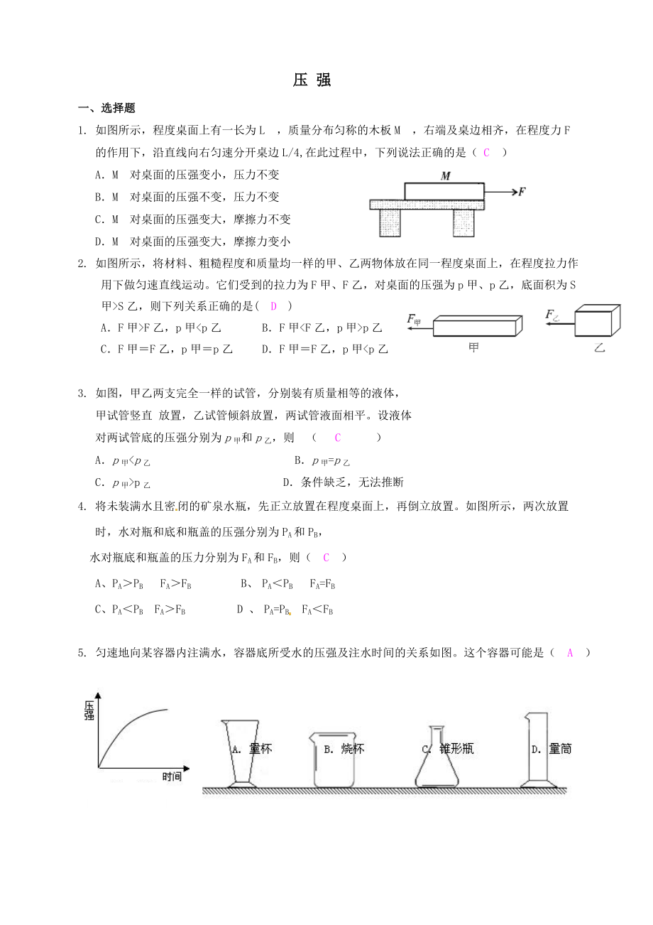 中考物理培优专项复习压强含答案分析1.docx_第1页