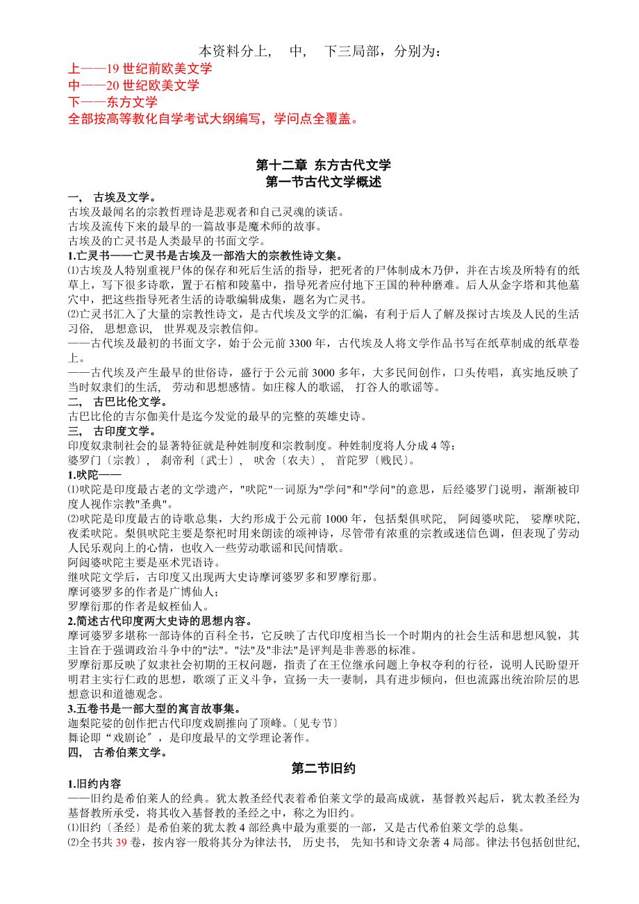 高等教育自学考试外国文学史全套笔记下.docx_第1页