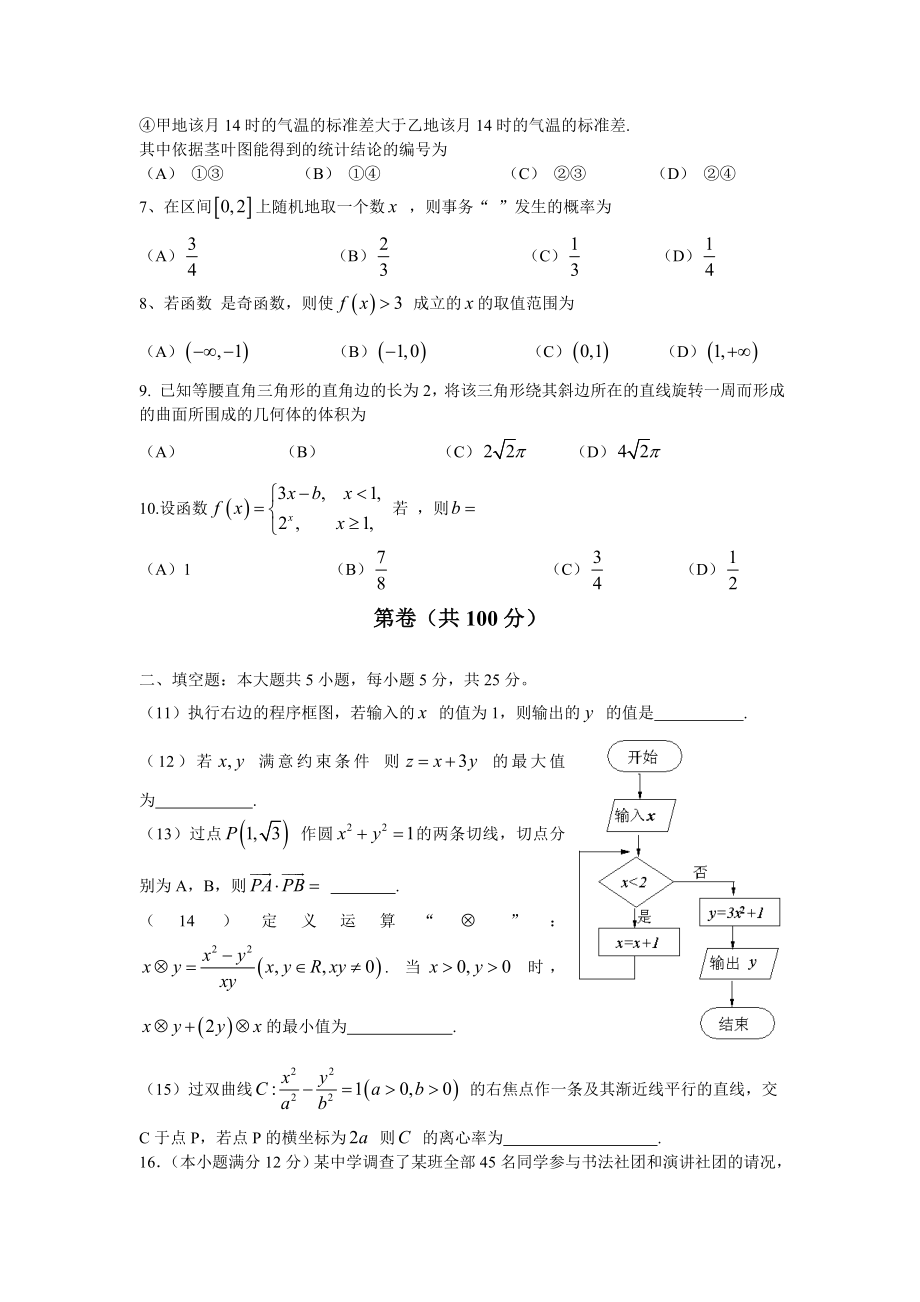 山东省高考文科数学试题及答案word版.docx_第2页