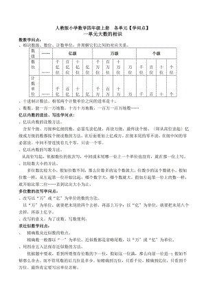 人教版小学数学四年级上册各单元知识点.docx