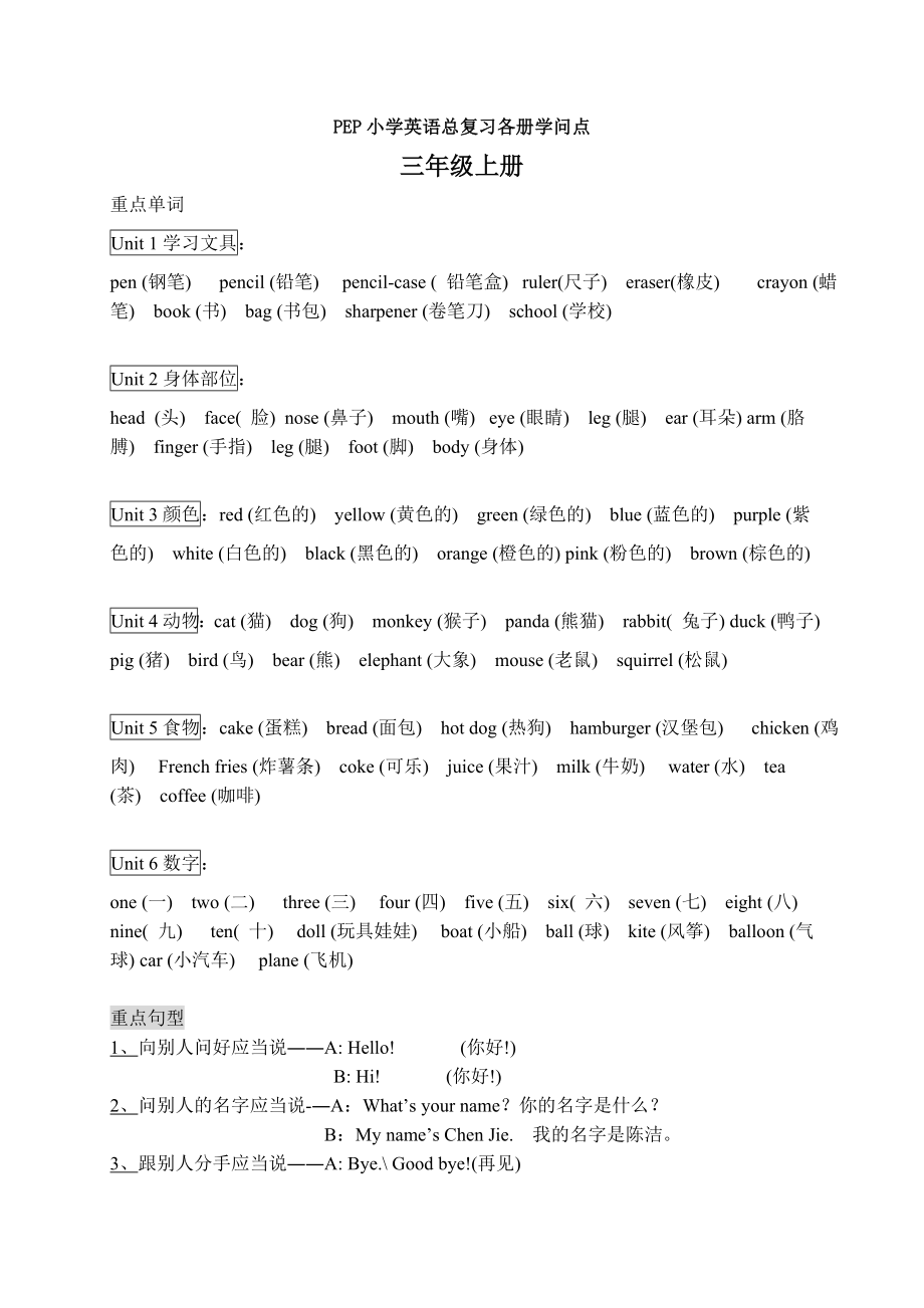 PEP小学英语总复习之36年级各册知识点.docx_第1页