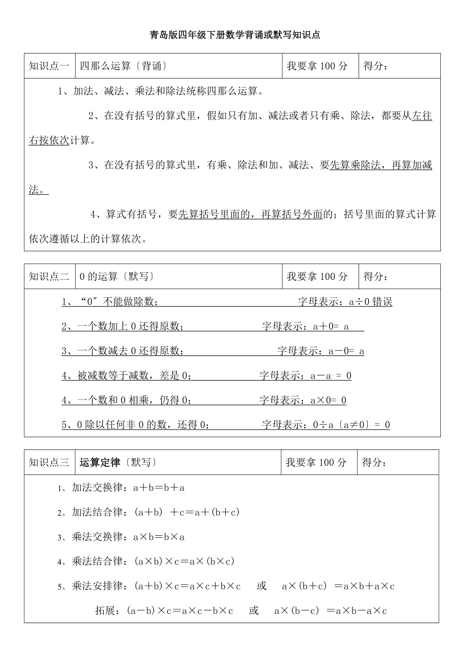 岛版数学四年级下册数学知识点复习资料.docx_第1页