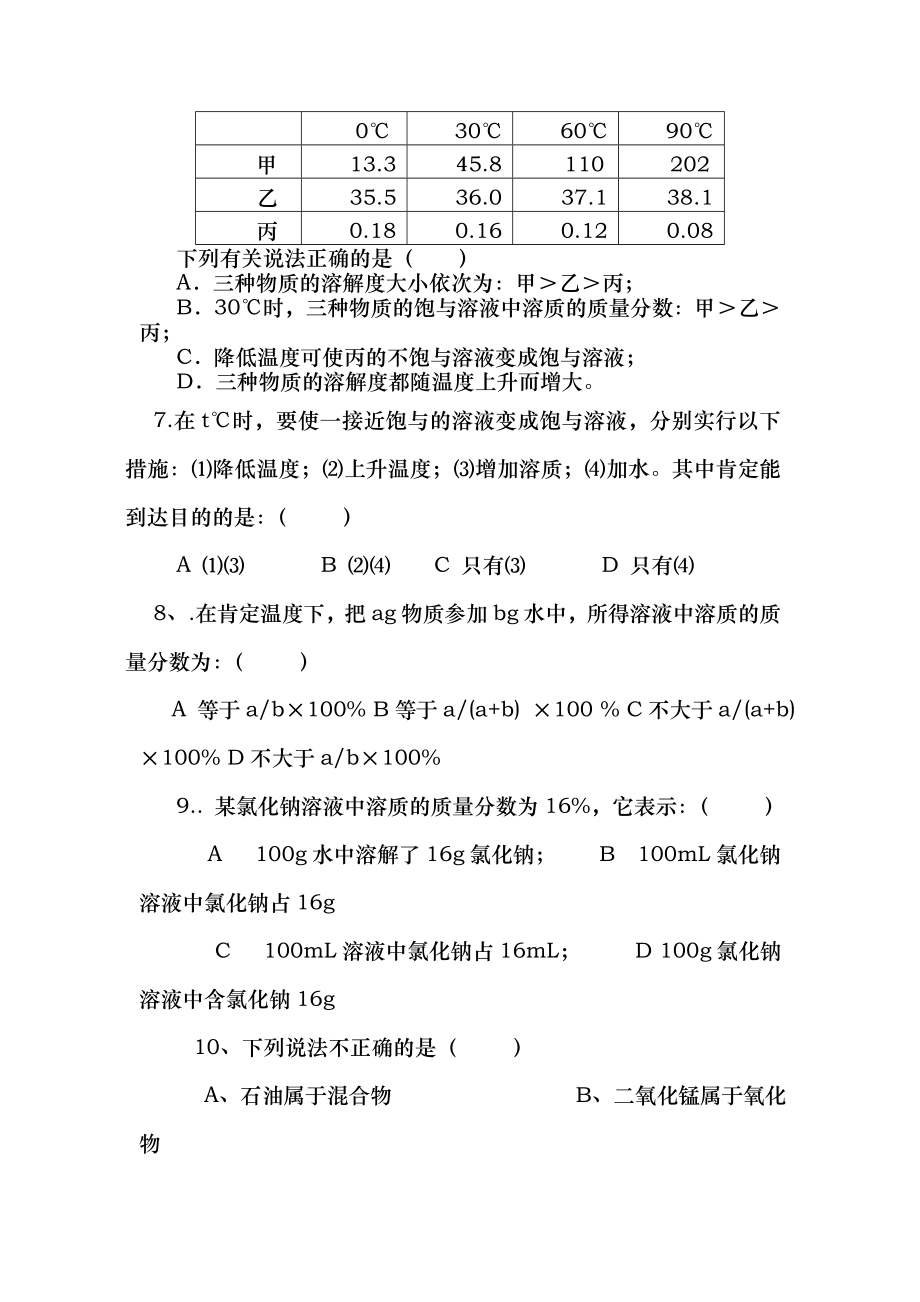 b人教版初中化学第九单元溶液单元测试题及复习资料二.docx_第2页